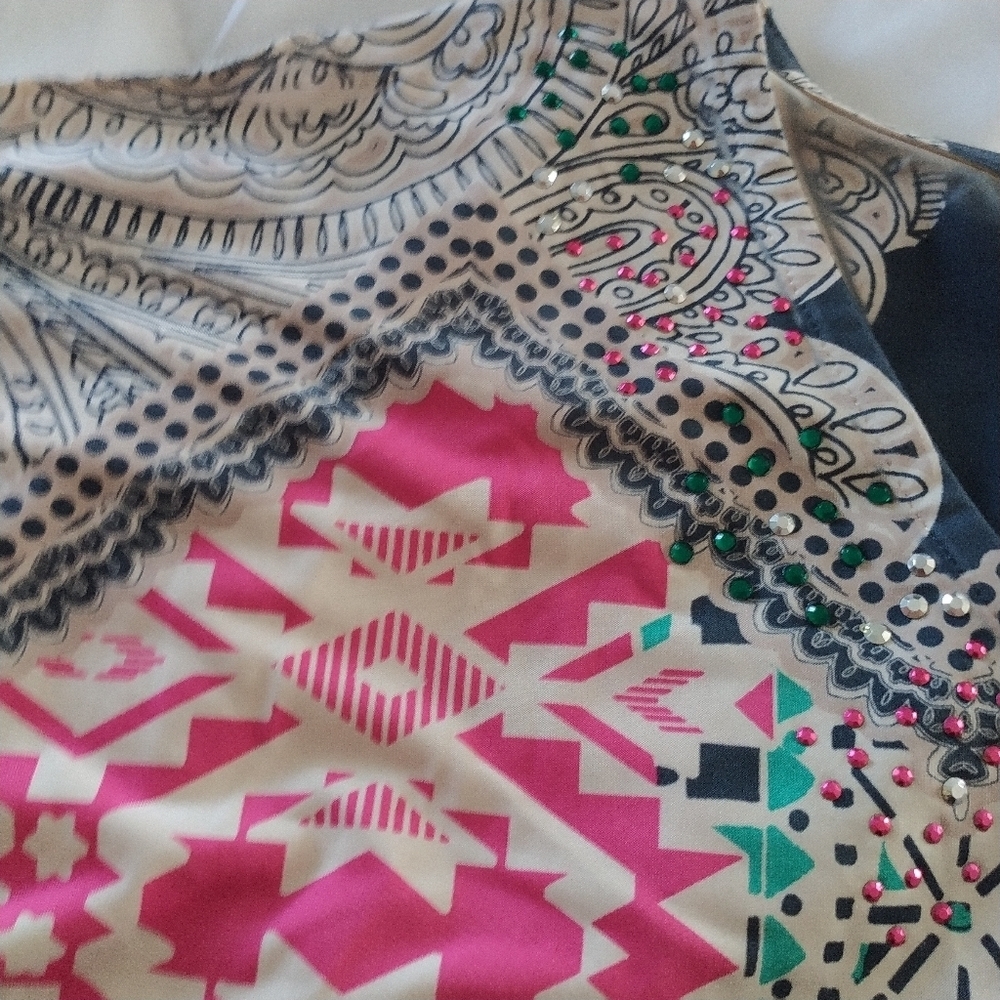 Style & Co Multi Colored V Neck Slit Sleeve Top L - Picture 7 of 10